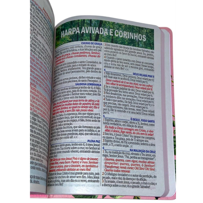 Bíblia Flor Rosa Letra Hipergigante Capa Dura Com Harpa Feminina Arc