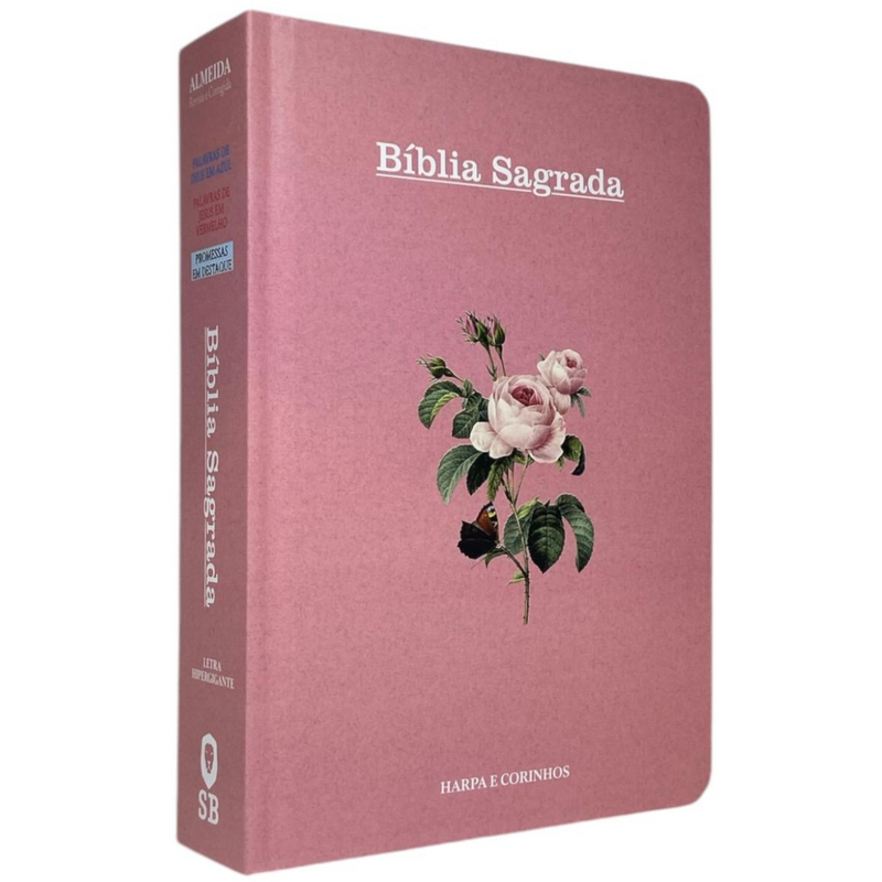 Bíblia Flor Rosa Letra Hipergigante Capa Dura Com Harpa Feminina Arc