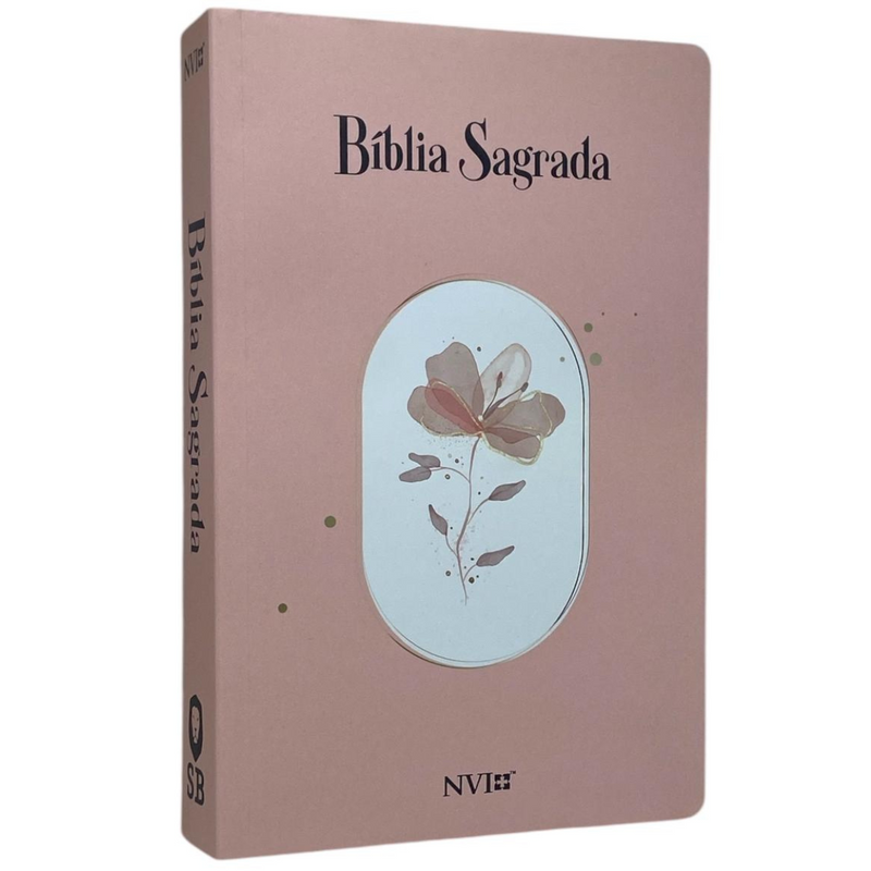 Bíblia Flor Rosa Letra Gigante Capa Brochura Com Índice Lateral Feminina Nvi