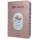 Bíblia Flor Rosa Letra Gigante Capa Brochura Com Índice Lateral Feminina Nvi