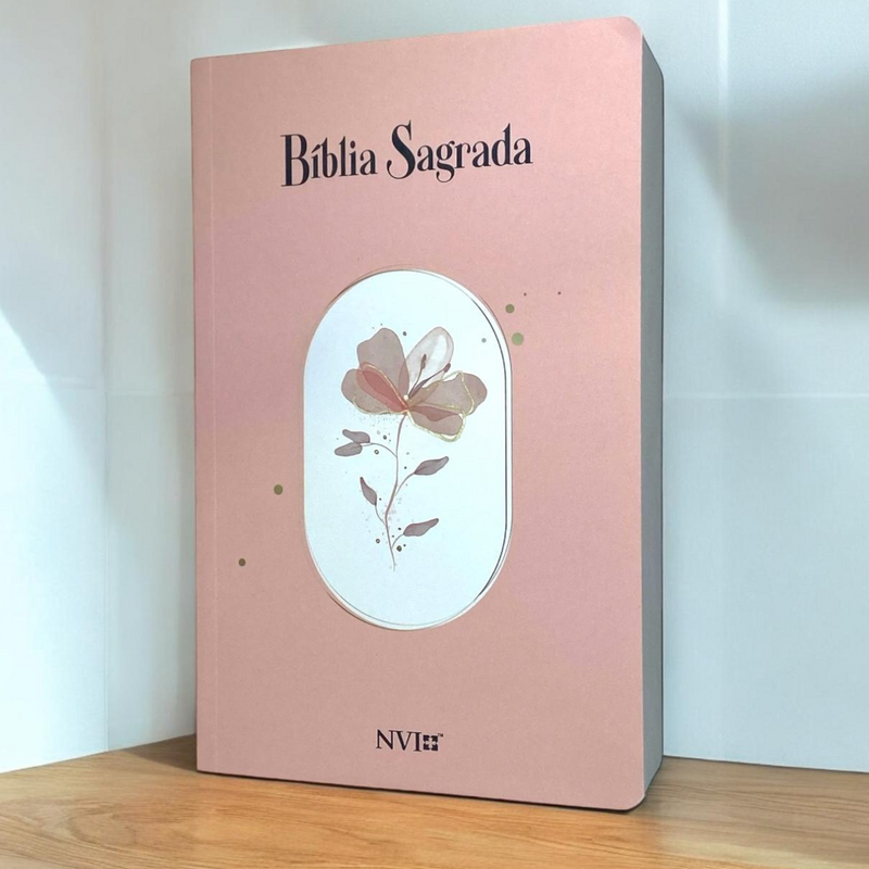 Bíblia Flor Rosa Letra Gigante Capa Brochura Feminina Nvi