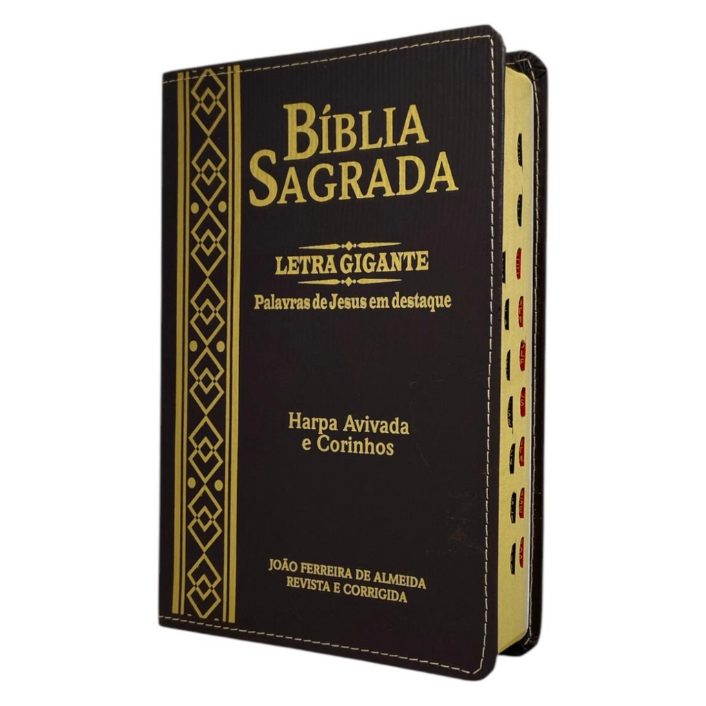 Bíblia Cor Marrom Letra Gigante Capa Flexível Com Harpa e Índice Colorida Arc