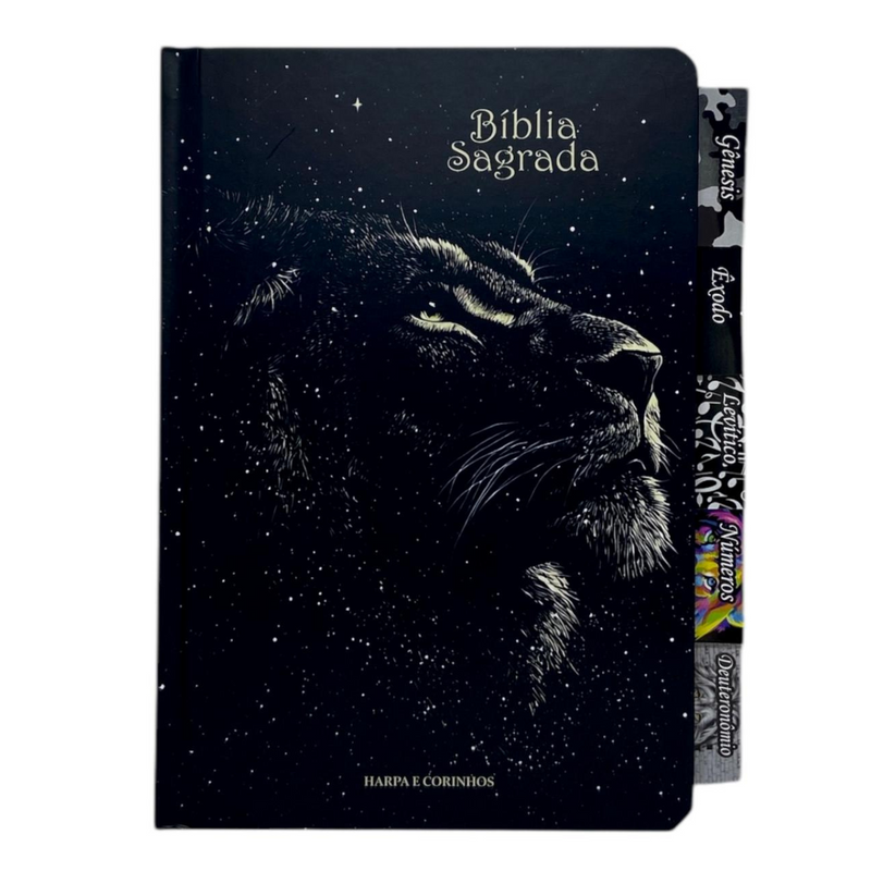 Bíblia Capa Dura Letra Hipergigante Com Abas Índice Adesivo - Leão Universo  Arc Com Harpa