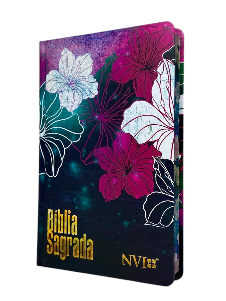 Bíblia Sagrada Evangélica Letra Normal Capa Dura Slim Linguagem NVI Floral Magenta Cristã