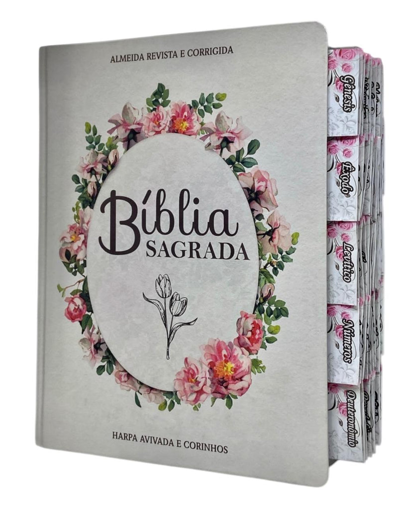Bíblia Evangélica Letra Jumbo Grande Capa Dura Flor Minimalista Arc Com Harpa e Abas Adesivas