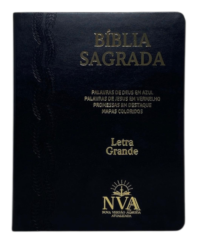 Bíblia Letra Grande tijolinho NVA Capa PU luxo Preta  - Full Color