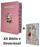 Kit Bíblia Feminina Flor Rosa Hipergigante + Devocional Aquietai-Vos 3 Minutos De Sabedoria Para Mulheres