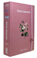 Bíblia Sagrada Letra Hipergigante PPM Capa Dura Flor Rosa Feminina Com Harpa ARC