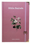 Bíblia Sagrada Letra Hipergigante PPM Capa Dura Flor Rosa Feminina Com Harpa ARC