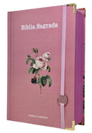 Bíblia Sagrada Letra Hipergigante PPM Capa Dura Flor Rosa Feminina Com Harpa ARC
