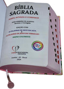 Bíblia Sagrada Letra Hipergigante PPM Capa Dura Flor Rosa Feminina Com Harpa ARC e Índice