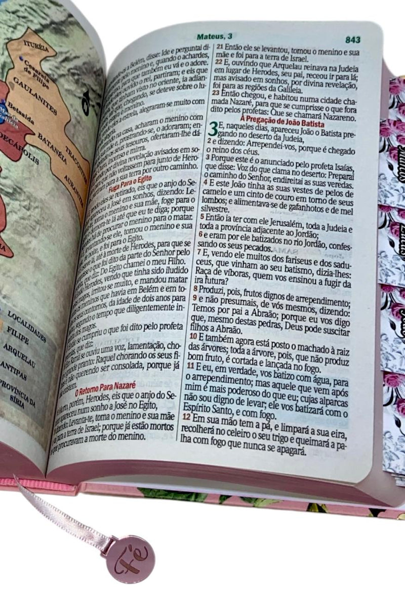 Bíblia Sagrada Letra Hipergigante PPM Capa Dura Flor Rosa Feminina Com Harpa e Abas Adesivas ARC