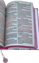 Bíblia Sagrada Letra Hipergigante PPM Capa Dura Flor Rosa Feminina Com Harpa ARC