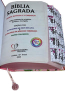 Bíblia Sagrada Letra Hipergigante PPM Capa Dura Flor Rosa Feminina Com Harpa e Abas Adesivas ARC