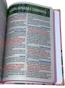 Bíblia Sagrada Letra Hipergigante PPM Capa Dura Flor Rosa Feminina Com Harpa ARC