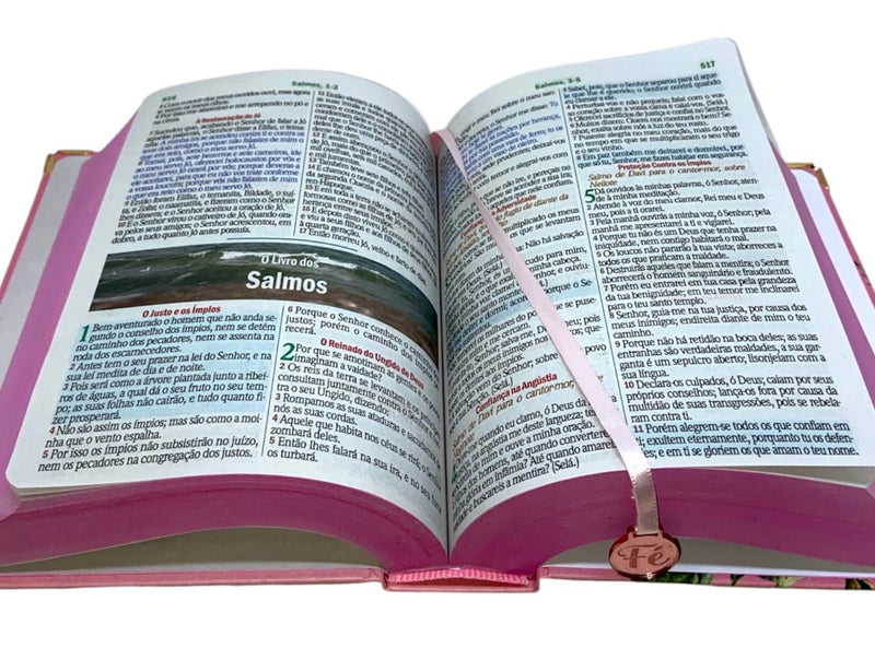 Bíblia Sagrada Letra Hipergigante PPM Capa Dura Flor Rosa Feminina Com Harpa ARC