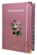 Bíblia Sagrada Letra Hipergigante PPM Capa Dura Flor Rosa Feminina Com Harpa ARC e Índice