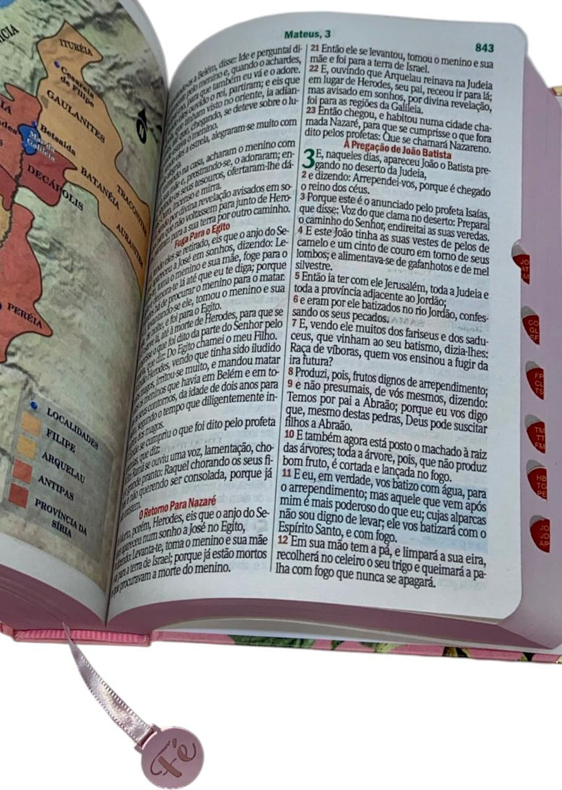 Bíblia Sagrada Letra Hipergigante PPM Capa Dura Flor Rosa Feminina Com Harpa ARC e Índice