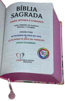 Bíblia Sagrada Letra Hipergigante PPM Capa Dura Flor Rosa Feminina Com Harpa ARC