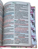 Bíblia Sagrada Letra Hipergigante PPM Capa Dura Flor Rosa Feminina Com Harpa e Abas Adesivas ARC