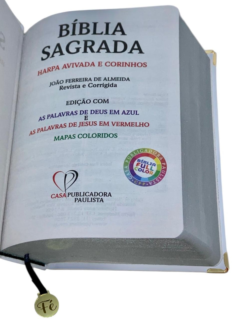 Bíblia Sagrada Letra Hipergigante PPM Capa Dura Ramos Branca Feminina Com Harpa ARC