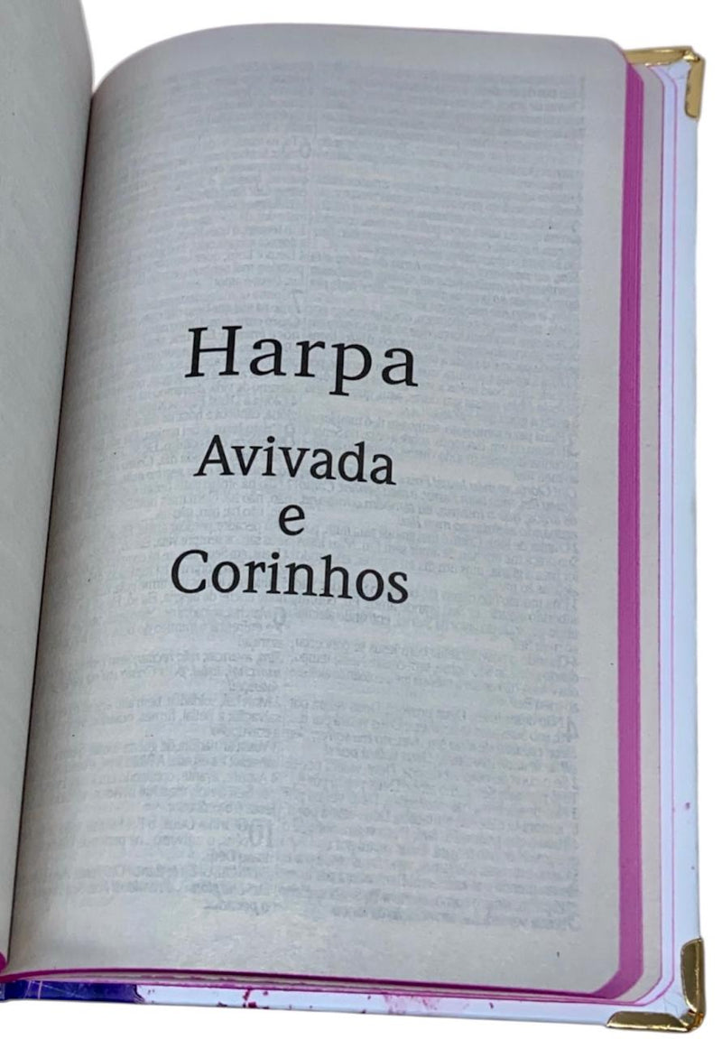 Bíblia Capa Dura com Elástico Rosa e Medalhão Letra Gigante - Leão Coroa