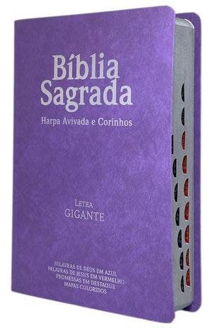 Bíblia Cor Lilás Letra Gigante Capa Semi Flexível Com Harpa e Índice Colorida Arc