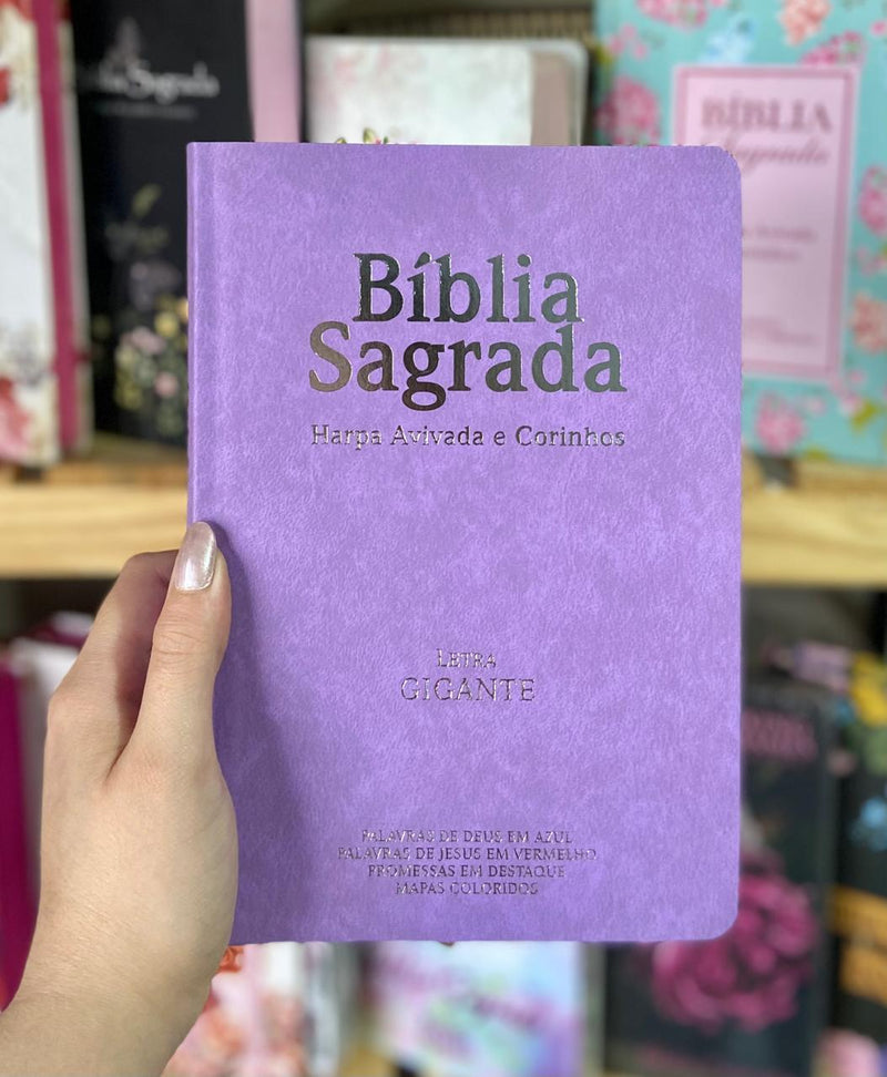 Bíblia Cor Lilás Letra Gigante Capa Semi Flexível Com Harpa e Índice Colorida Arc