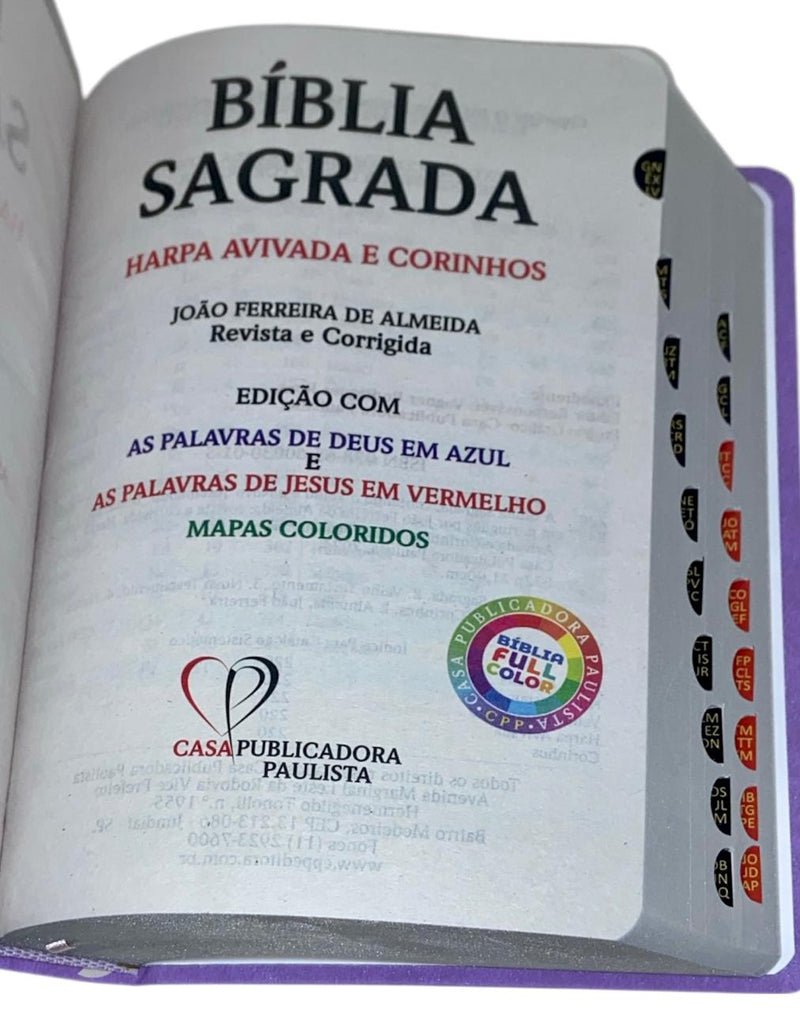 Bíblia Cor Lilás Letra Gigante Capa Semi Flexível Com Harpa e Índice Colorida Arc