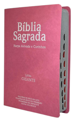 Bíblia Cor Rosa Letra Gigante Capa Semi flexível Com Harpa e Índice Colorida Arc