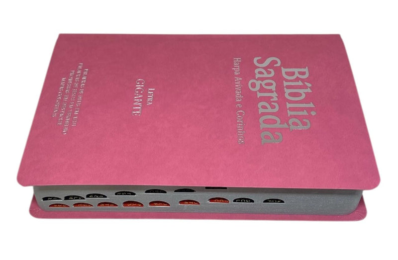 Bíblia Cor Rosa Letra Gigante Capa Semi flexível Com Harpa e Índice Colorida Arc