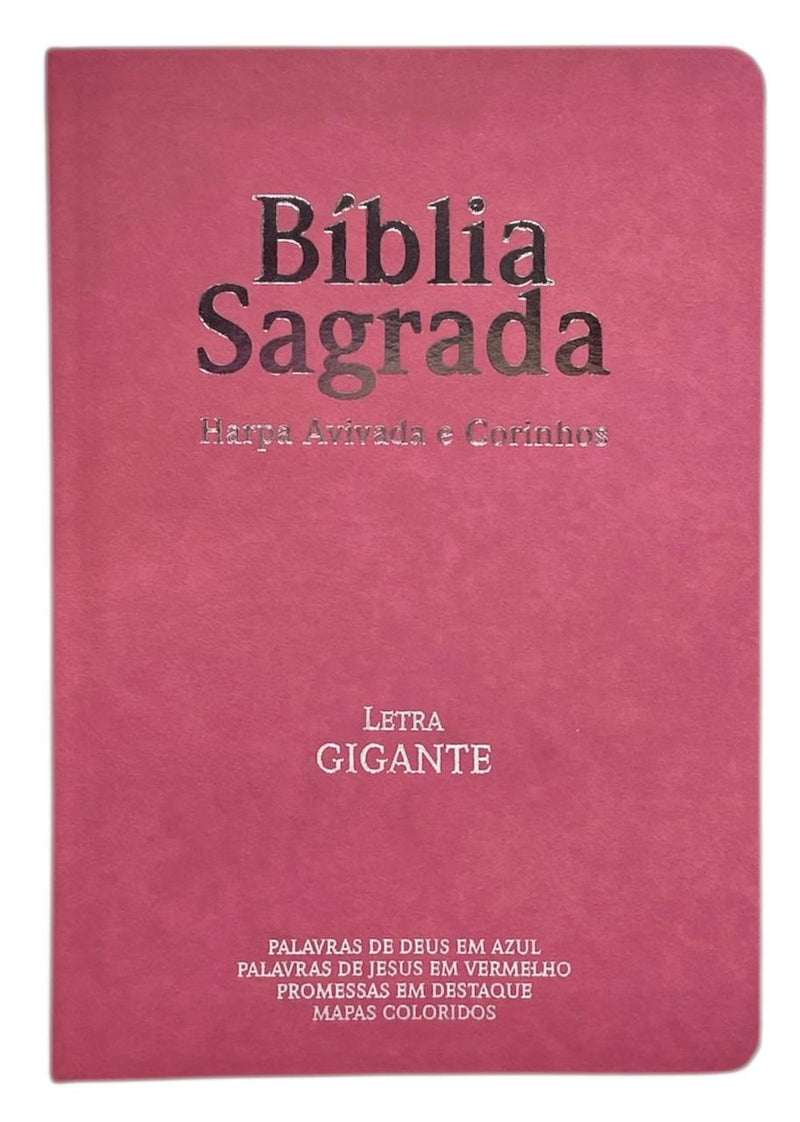 Bíblia Cor Rosa Letra Gigante Capa Semi flexível Com Harpa e Índice Colorida Arc