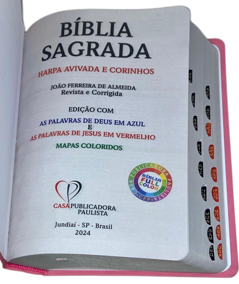 Bíblia Cor Rosa Letra Gigante Capa Semi flexível Com Harpa e Índice Colorida Arc