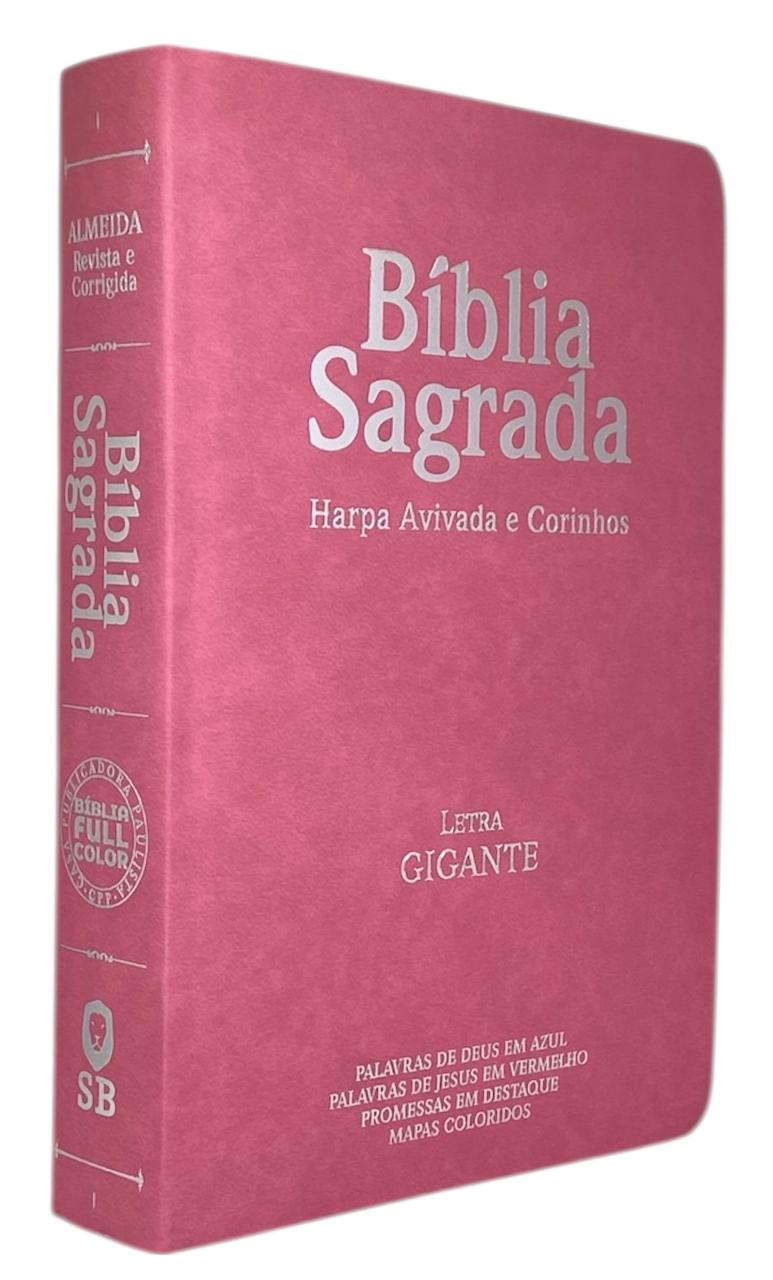 Bíblia Cor Rosa Letra Gigante Capa Semi flexível Com Harpa e Índice Colorida Arc