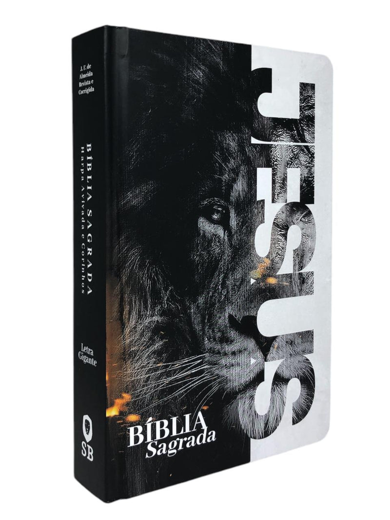 Bíblia Leão Jesus Letra Gigante Capa Dura Com Harpa e Índice Masculina Arc