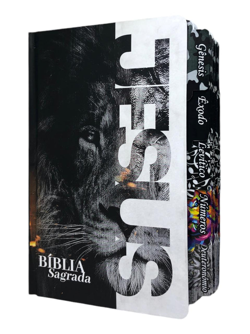 Bíblia Leão Jesus Letra Gigante Capa Dura Com Harpa E Abas Masculina Arc
