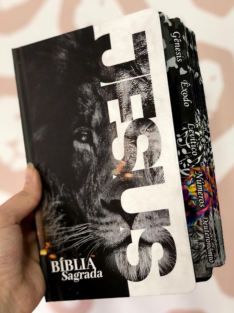 Bíblia Leão Jesus Letra Gigante Capa Dura Com Harpa E Abas Masculina Arc