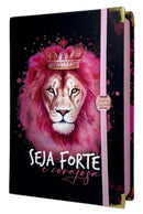 Bíblia Capa Dura Com Elástico Rosa e Medalhão Letra Gigante Com Harpa - Seja Forte E Corajosa Preta