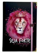 Bíblia Capa Dura Com Elástico Rosa e Medalhão Letra Gigante Com Harpa - Seja Forte E Corajosa Preta