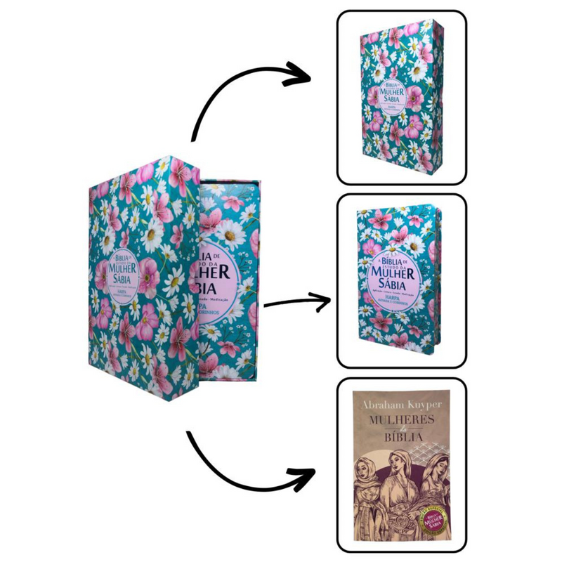 Bíblia Da Mulher Sábia Jardim Margaridas Com Estudo Letra Hipergigante Capa Dura Com Harpa Caixa e Livro de Brinde Feminina Arc