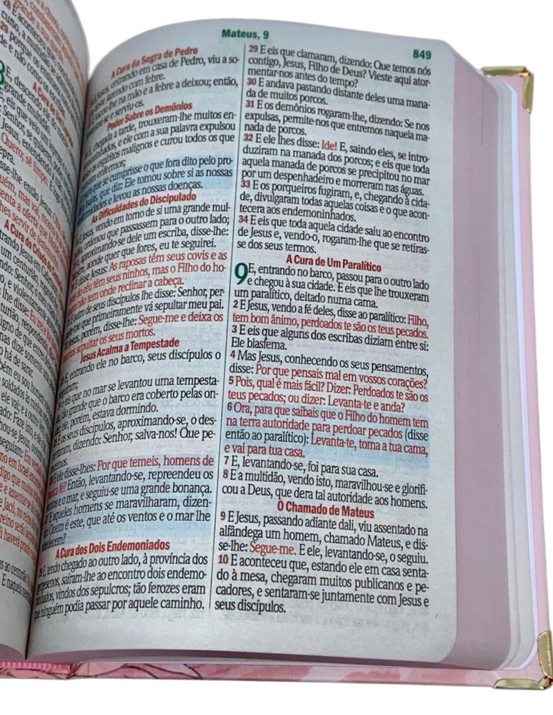 Bíblia Sagrada Letra Hipergigante PPM Capa Dura Jardim Rosa Feminina Com Harpa ARC