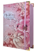 Bíblia Sagrada Letra Hipergigante PPM Capa Dura Jardim Rosa Feminina Com Harpa ARC