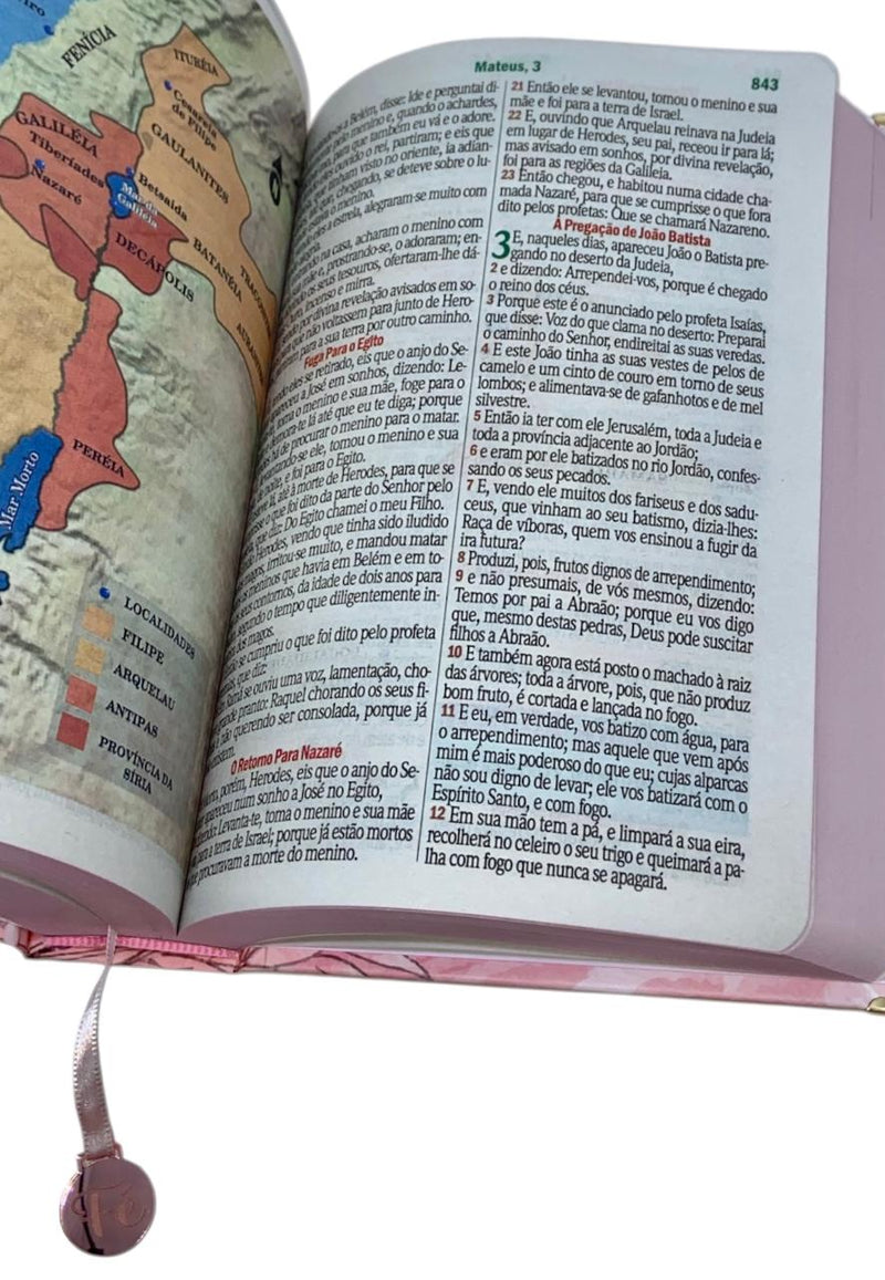 Bíblia Sagrada Letra Hipergigante PPM Capa Dura Jardim Rosa Feminina Com Harpa ARC