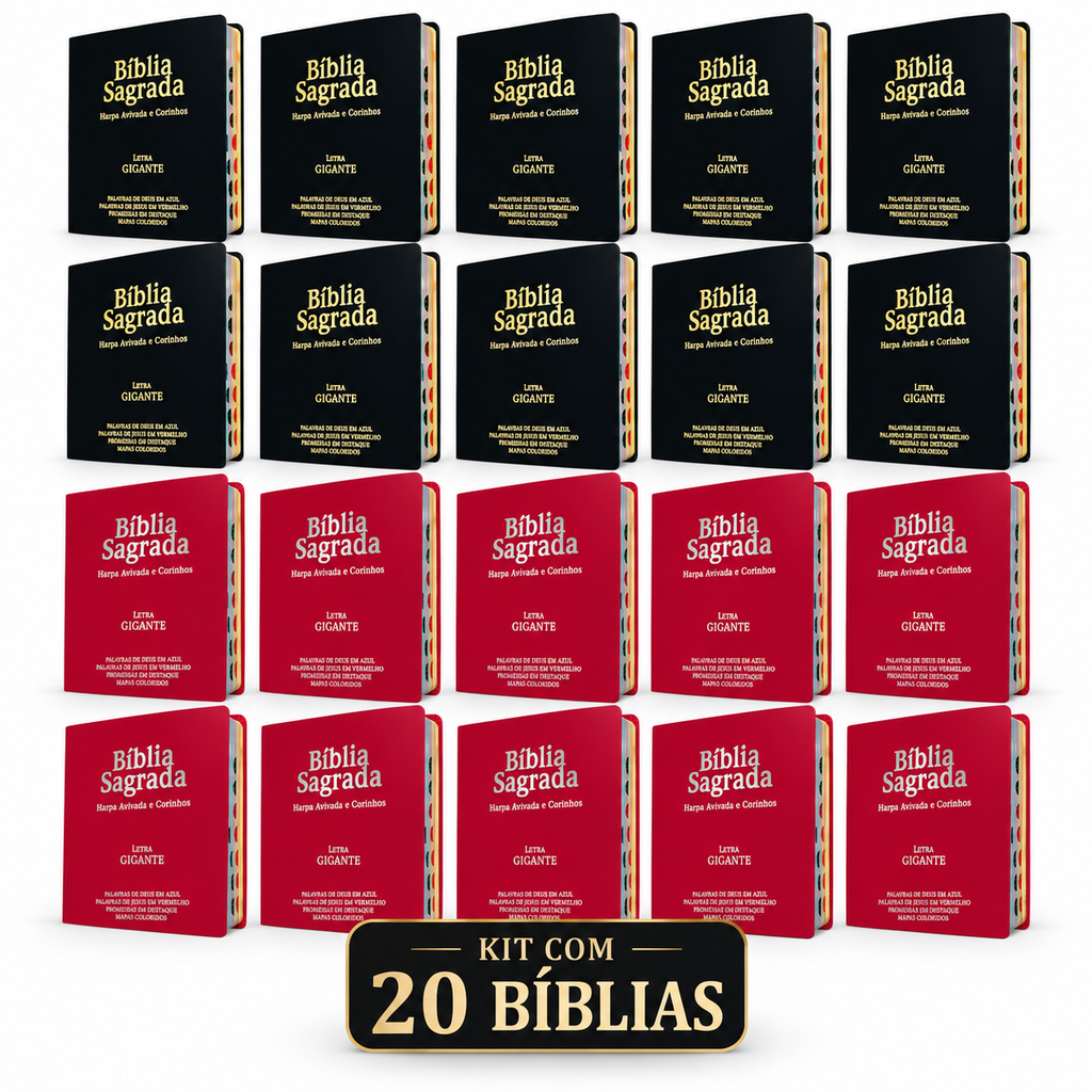 Kit 20 Bíblias Sagradas Luxo Gigante PPM Pink & Preta Com Índice E Harpa Avivada e Corinhos - Full Color