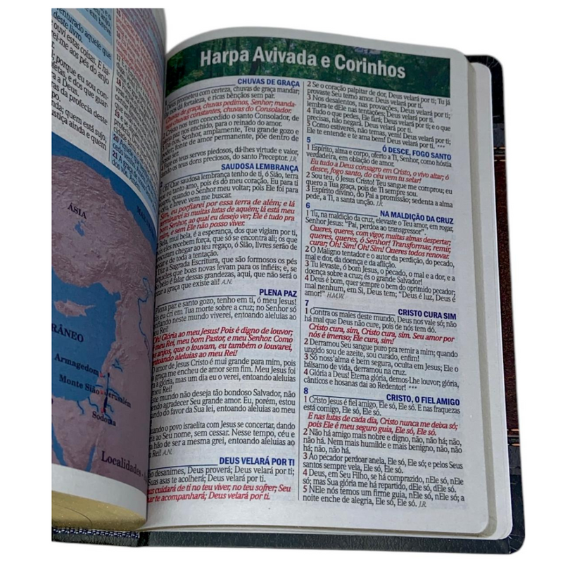 Bíblia Arabesco Café e Preta - Marrom Letra Gigante Capa Flexível Luxo Pu Com Harpa e Índice Masculina Arc