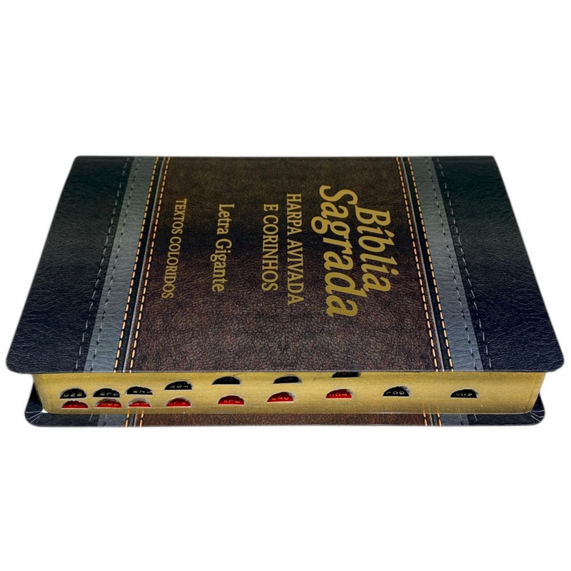 Bíblia Arabesco Café e Preta - Marrom Letra Gigante Capa Flexível Luxo Pu Com Harpa e Índice Masculina Arc