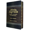 Bíblia Arabesco Café e Preta - Marrom Letra Gigante Capa Flexível Luxo Pu Com Harpa e Índice Masculina Arc