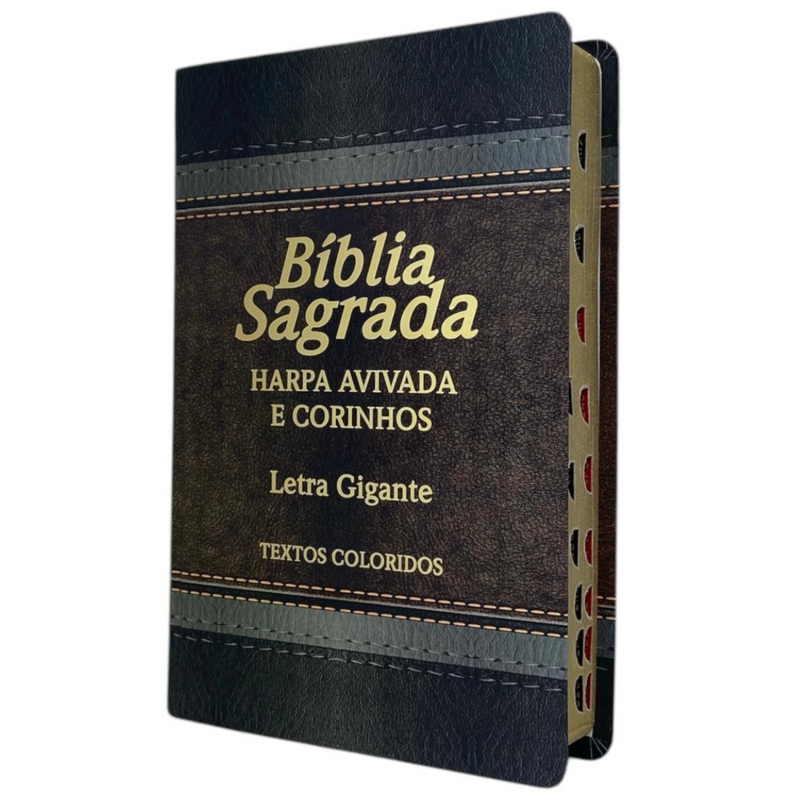 Bíblia Arabesco Café e Preta - Marrom Letra Gigante Capa Flexível Luxo Pu Com Harpa e Índice Masculina Arc