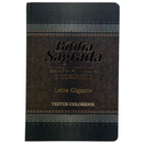 Bíblia Arabesco Café e Preta - Marrom Letra Gigante Capa Flexível Luxo Pu Com Harpa e Índice Masculina Arc