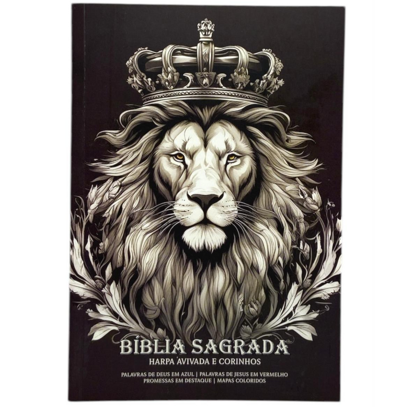 Bíblia Leão P&B Letra Gigante Capa Brochura Com Harpa Masculina Arc